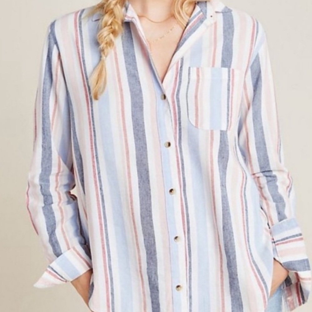 Anthropologie Maeve Oversized Multicolor Striped Shirt Women’s XL LIKE NEW